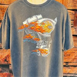 Harley-Davidson Black T-Shirt with Engine and Flame Design